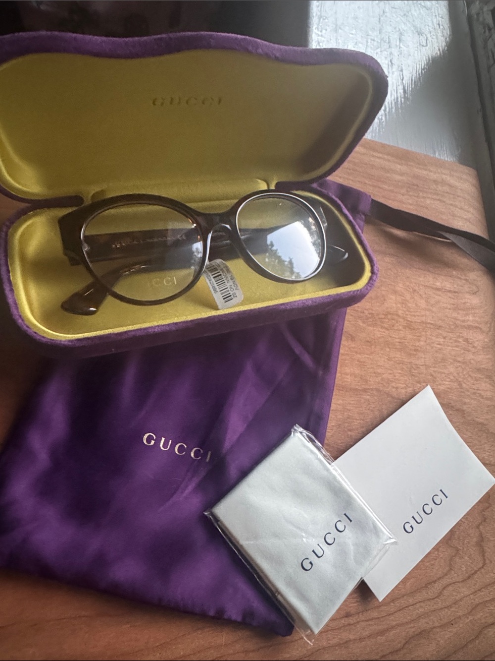 Gucci Brown Round Optical Glasses with Gold-Trim Case